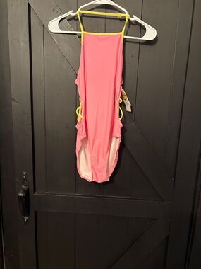 Treasure & Bond Pink Swim Top with Yellow Straps